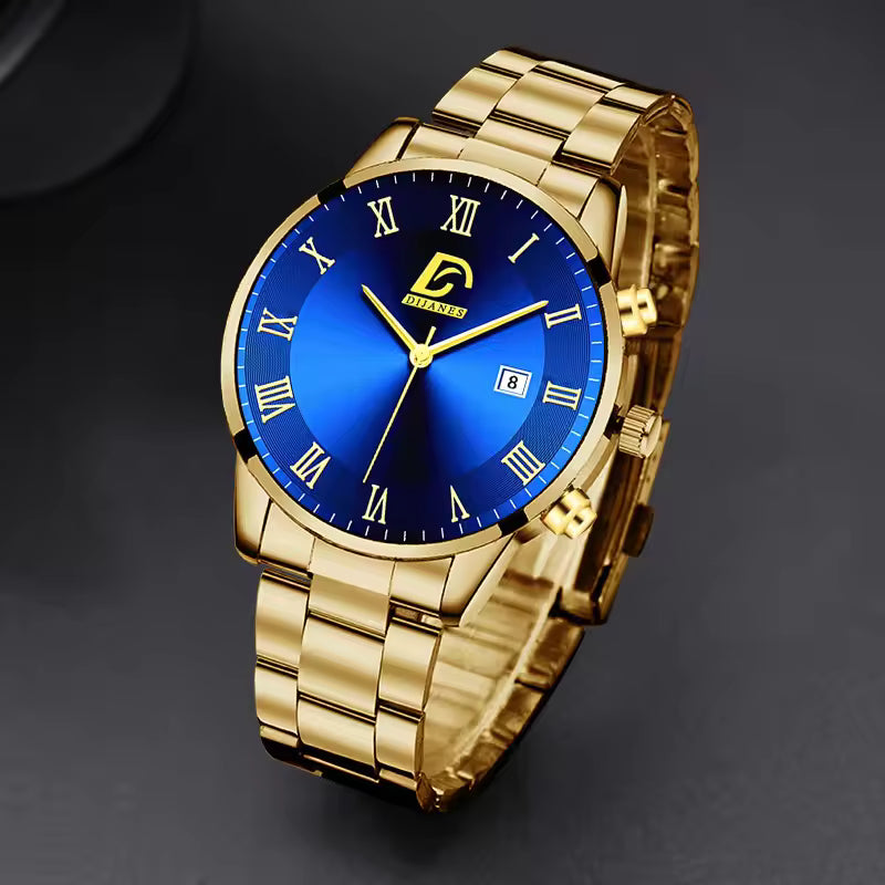 Fashion Mens Gold Watches Luxury Minimalist Quartz Wrist Watch Men Business Casual Calendar Watch Reloj
