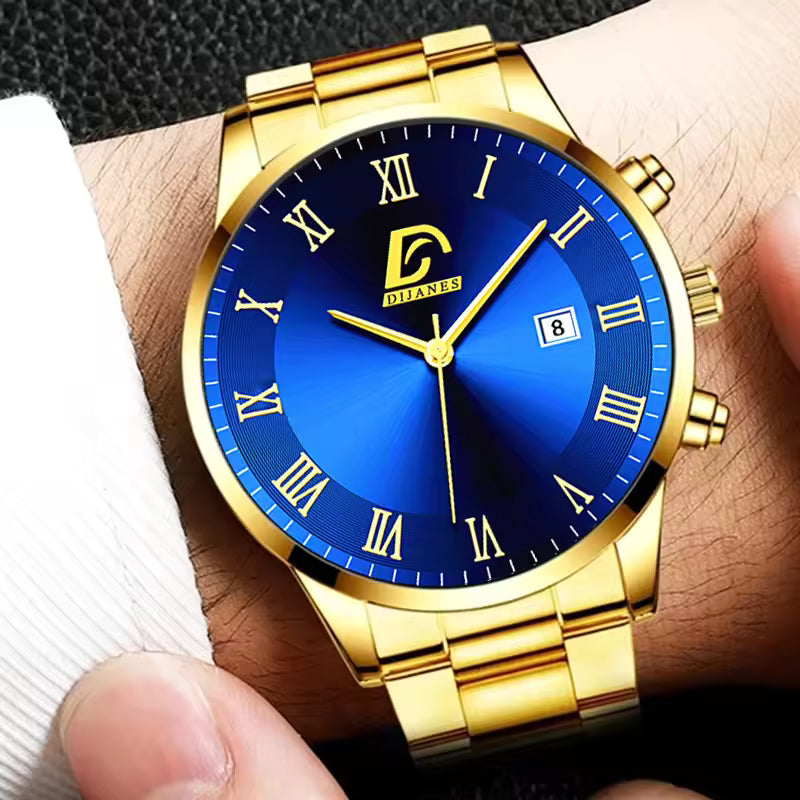 Fashion Mens Gold Watches Luxury Minimalist Quartz Wrist Watch Men Business Casual Calendar Watch Reloj