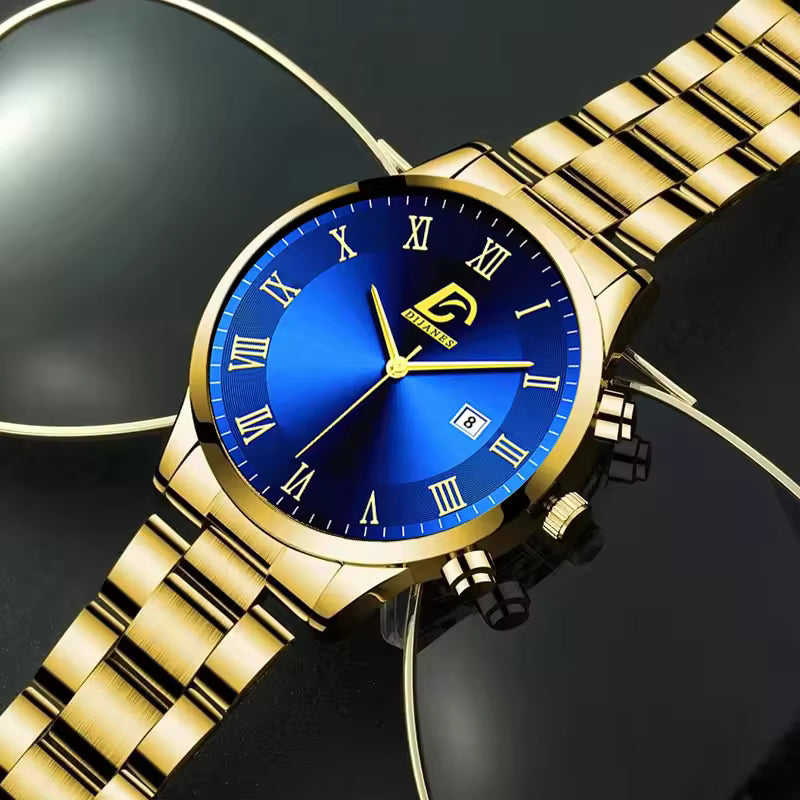 Fashion Mens Gold Watches Luxury Minimalist Quartz Wrist Watch Men Business Casual Calendar Watch Reloj