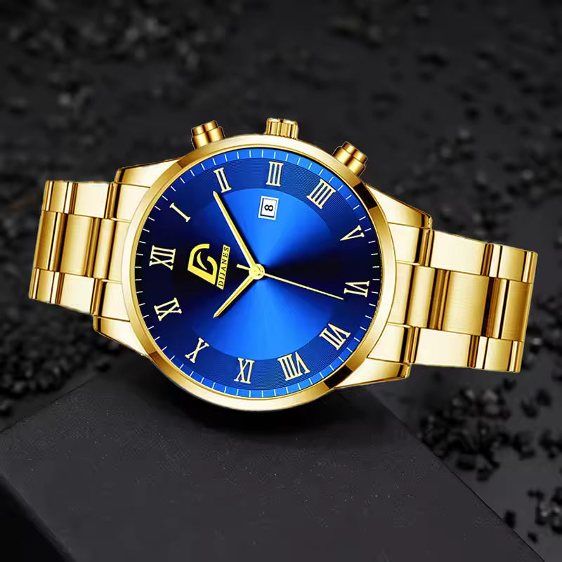 Fashion Mens Gold Watches Luxury Minimalist Quartz Wrist Watch Men Business Casual Calendar Watch Reloj