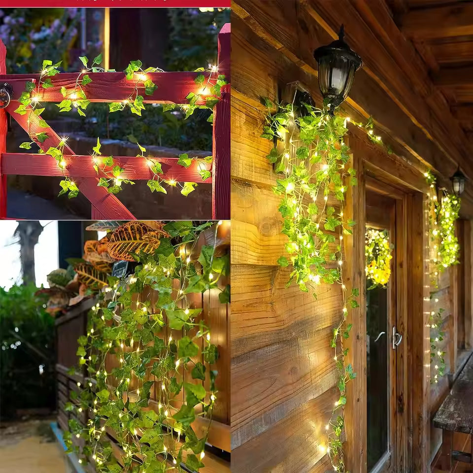 2M Green Leaf String Lights Artificial Ivy Vine Fairy Light Wedding Party Decoration Christmas Home Room Decor Wall Plant Wreath