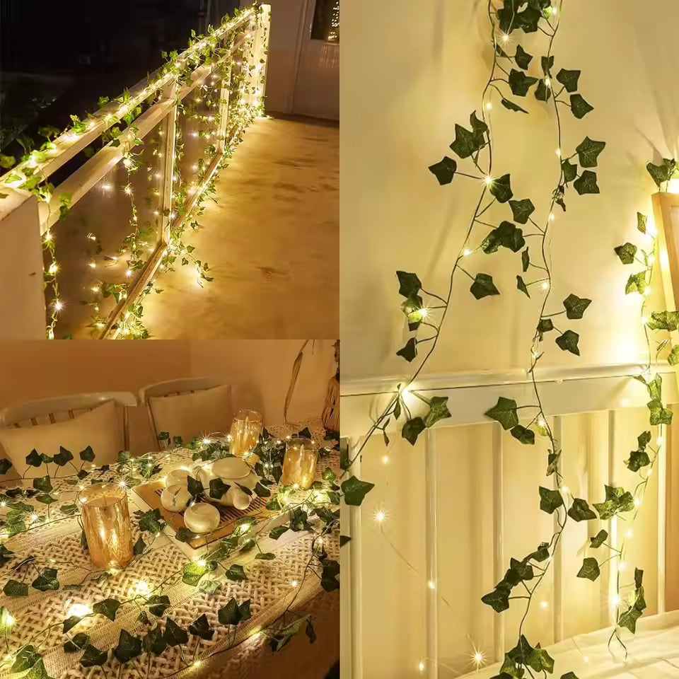 2M Green Leaf String Lights Artificial Ivy Vine Fairy Light Wedding Party Decoration Christmas Home Room Decor Wall Plant Wreath