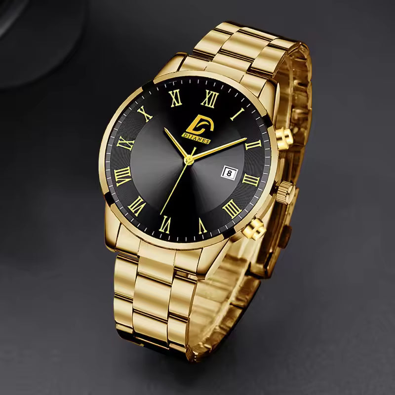 Fashion Mens Gold Watches Luxury Minimalist Quartz Wrist Watch Men Business Casual Calendar Watch Reloj