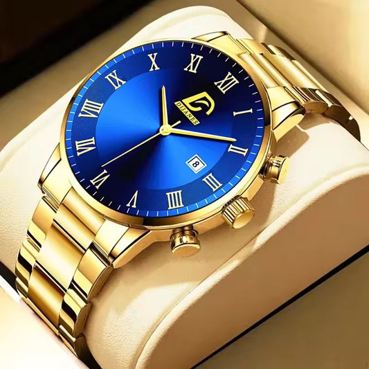 Fashion Mens Gold Watches Luxury Minimalist Quartz Wrist Watch Men Business Casual Calendar Watch Reloj