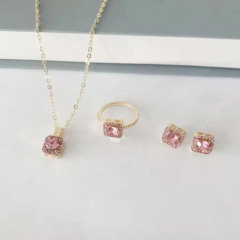 1PC Luxury Cube Jewelry Set, Women's Elegant Necklace, Earrings & Ring Set, Perfect Gift for Valentine's Day, Christmas Gift, Bi