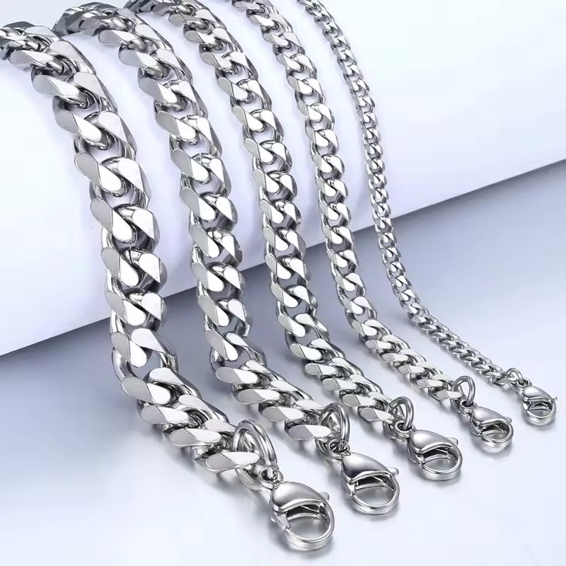 New Trendy Cuban Chain Men Bracelet Classic Stainless Steel 3/5/7/9mm Width Chain Bracelet For Men Women Jewelry Gift